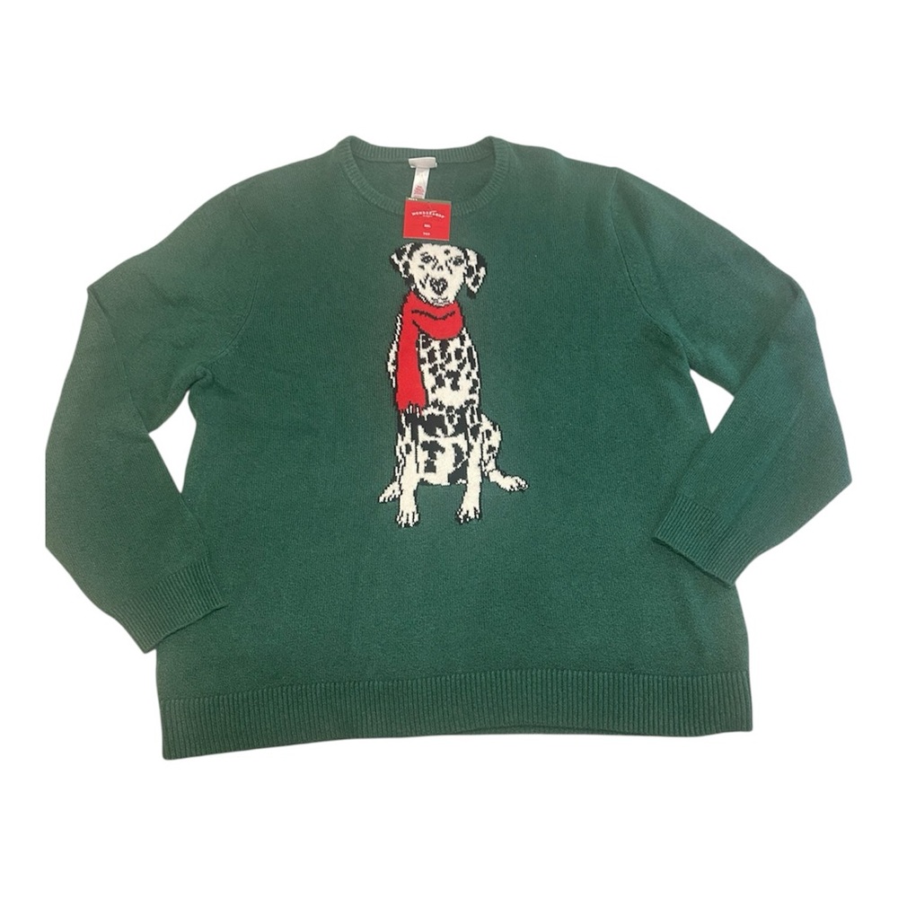 Target Men’s Green Crewneck Sweater with Dalmatian Design Size XXL